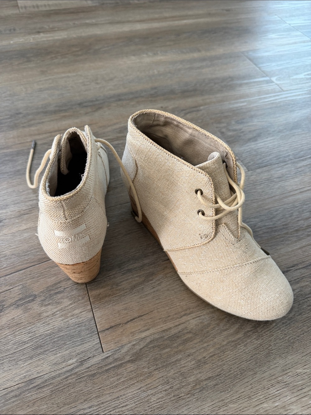 Toms Beige Canvas Lace-Up Ankle Boots